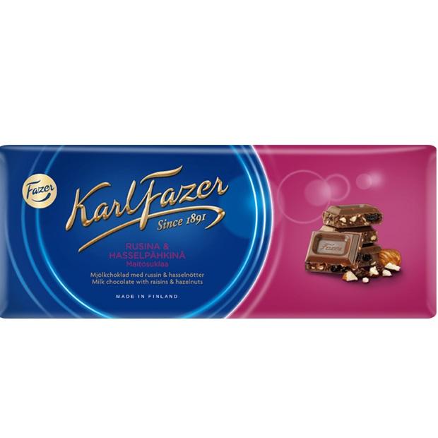 [Karl Fazer][200g Bar][Milk Chocolate with Rasin and Hazelnuts]