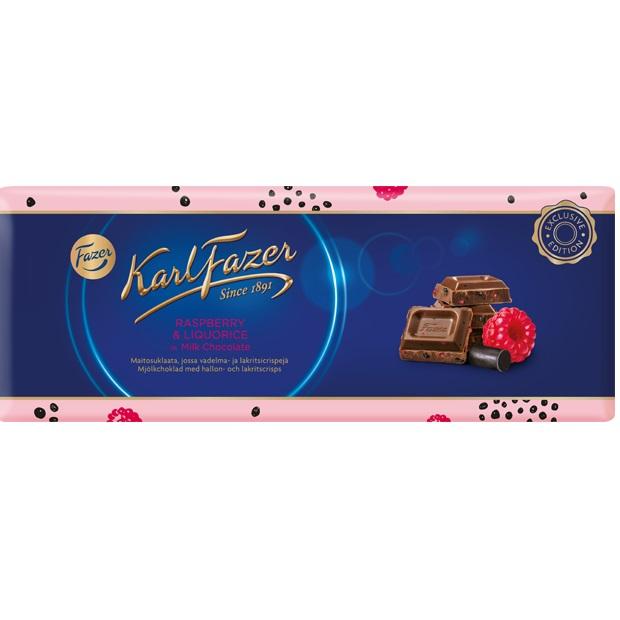 [Karl Fazer][250g Bar][Milk Chocolate with Raspberry and Liquorice]