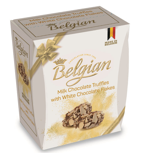 [The Belgian][Truffles][Milk Chocolate Flake Truffles with White Chocolate Flakes]